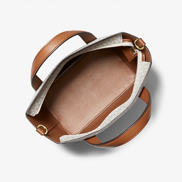 NWT MK Mini Crossbody Signature Logo Canvas in Cream, Brown Accent Color & Gold - Picture 2 of 4